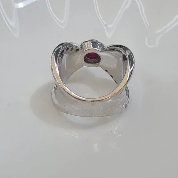 Vintage Boho Sterling Silver Natural Ruby Cabochon Crystal Wide Ring 6.25 - Picture 4 of 5